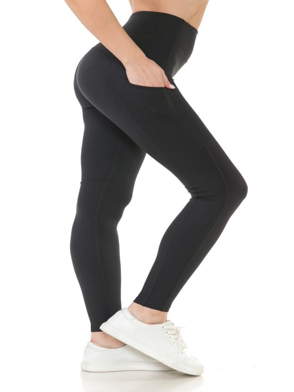 Women Sculpting Detailed High Waist Yoga Leggings w/Pockets Black 1X-3X